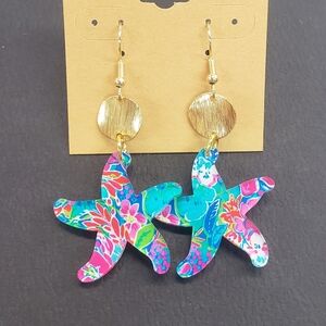 Pink and Blue Starfish Earrings with Crystal Beads